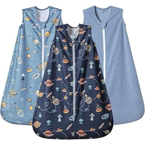 PHF 3 Pack Warm Micro-Fleece Baby Sleep Sack 12-18 Months, Soft Baby Wearable Blanket, 2-Way Zipper Sleeping Bags, Comfy Toddler Sleeping Sack for Boys, Large Size, Space