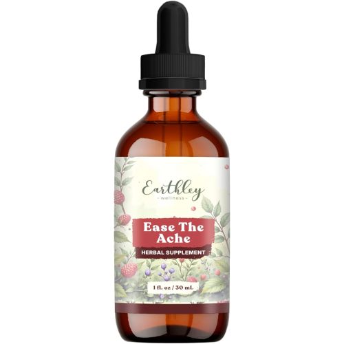 Earthley Wellness Ease the Ache, Natural Hormone Support for Cramps, Bloating, Mood Swings, and Postpartum Discomfort, Cramp Bark, Red Raspberry Leaf, Motherwort, Nettle (2oz)