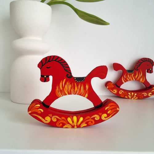 Wooden Red Fire Horse, Hand-Painted decor, symbol of 2026, toy for baby