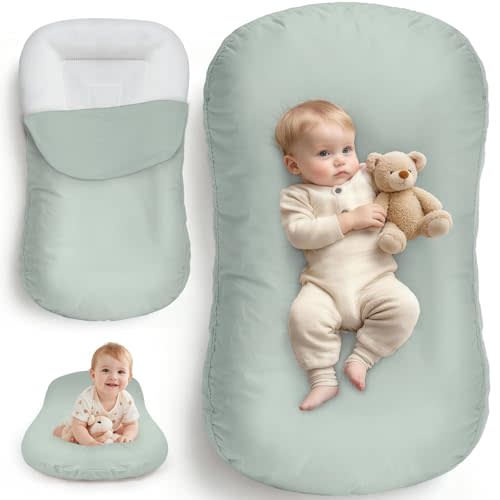 Newborn Baby Lounger & Baby Nest – Essential Baby Registry Gift – XL Portable Infant Floor Cushion for Tummy Time Support – Machine Washable Cotton Cover (CPC Certified)
