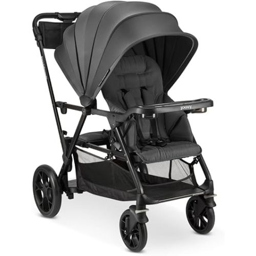 Joovy Caboose RS Sit & Stand Double Stroller for Children Up to 55 lb. with All-Terrain Wheels, UPF50+ Sun Canopy & Magnetic 5-Point Safety Harnesses, Jet