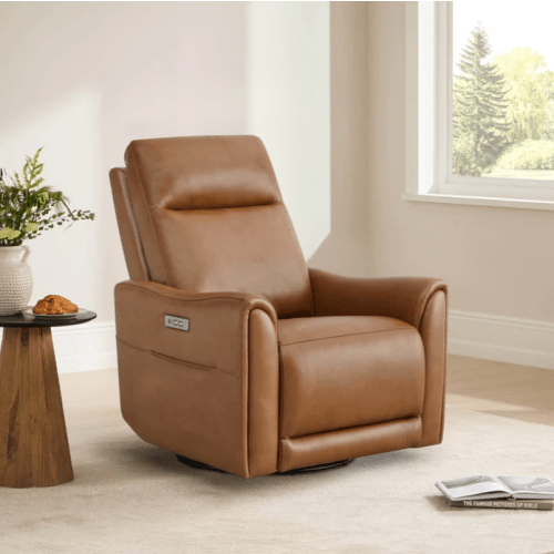 James Modern Genuine Leather Power Swivel Glider Recliner