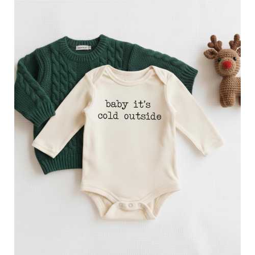 Baby It's Cold Outside Onesie® - Vintage Christmas Bodysuit - Winter Natural Baby Onesie®