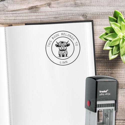 Highland Cow Book Stamp For Kids Personalized Cow Baby Gift Name Library Stamp Kids Cow Lover Little Girl, Boy Birthday Gift from Grandma