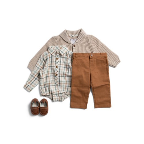 Newborn Boys 4pc Plaid Shirt Sweater And Pants Set With Shoes | Kids' Sets | Marshalls