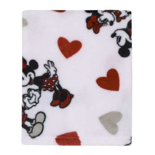 NoJo Disney Mickey Mouse & Minnie Mouse Red, Gray, and White Valentine Hearts Super Soft Plush Baby Blanket
