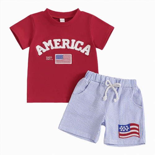 TOWED22 Toddler Boy 2 Piece Outfits Set Short Sleeve Dinosaur T-Shirt and Shorts Summer Clothes Watermelon Red,12-18 M