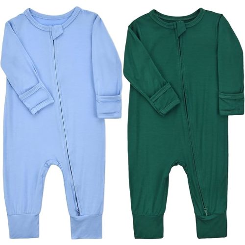 Aablexema Baby Footless Pajamas Zipper with Mitten, Rayon from Bamboo, Infant Long Sleeve Romper Pjs