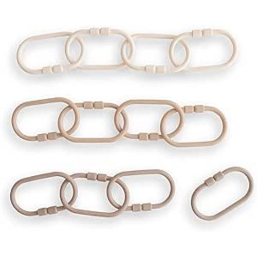 mushie Baby Chain Link Rings Toy 12-Count | Multiuse Car Seat Stroller Connecting Toy (Natural, Shifting Sand, Kahki)