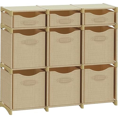 Cube Storage Organizer with Storage Bins Included - The Perfect Closet Organizers and Storage Solution. Includes 9 Storage Cubes, Great For Toy Storage, Closet Storage, Clothes Storage (Beige)