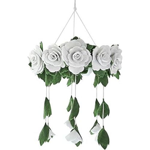Baby Crib Mobile - Baby Shower Gift Nursery Decorations - Handmade Floral Decor - for Girls, White Roses