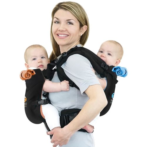 TwinGo Baby Carrier Lite Model – Adjustable Twin Carriers for 2 Babies for Front & Back Carry – 26–55 in Waistband, Supports 9.9–45 lb – Includes Sleep Hoods & Seat Belt – Classic Black