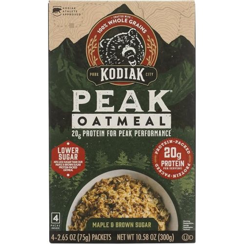Kodiak Peak Instant Oatmeal Packets, Maple Brown Sugar, High Protein, 100% Whole Grains, 1 box with 4 packets