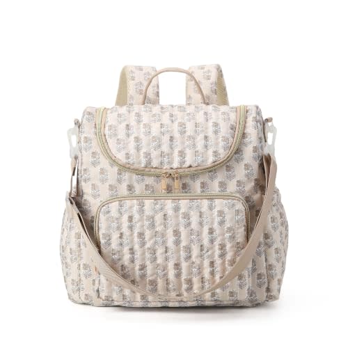 Quilted Diaper Bag Backpack Large Floral Puffy Backpack Multi-compartment Baby Storage Backpack for Travel Hospital