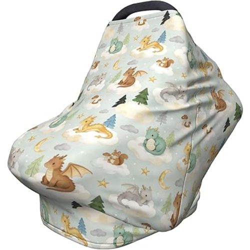 Dragon Print Baby Car Seat Covers,Dragon Theme Baby Stuff Multi-use Carseat Canopy for Boys and Girls Stretchy Infant Carseat Cover Shower Gifts