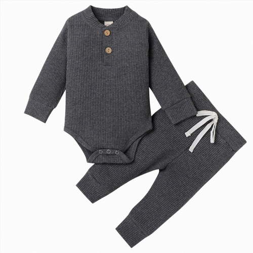 newwalpole Newborn Baby Boy Girl Clothes Ribbed Knitted Cotton Romper Pants,Solid Color Fall Winter Outfits, Long Sleeve Onesie, Neutral Baby Clothes(Grey,0-3 Months)