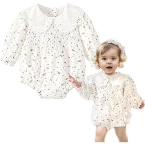 Curipeer Infant Baby Girls Floral Ruffle Romper Long Sleeve Flower Print Ruffled Outfits Jumpsuit 3M-2T