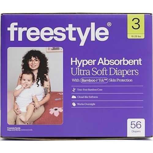 Freestyle BambooTek Diapers – (Size 3) Hyper Absorbent & Non-Toxic – Disposable Diapers for Sensitive Skin – Ultra Soft Diaper's (16-28 lbs) – 56 Count