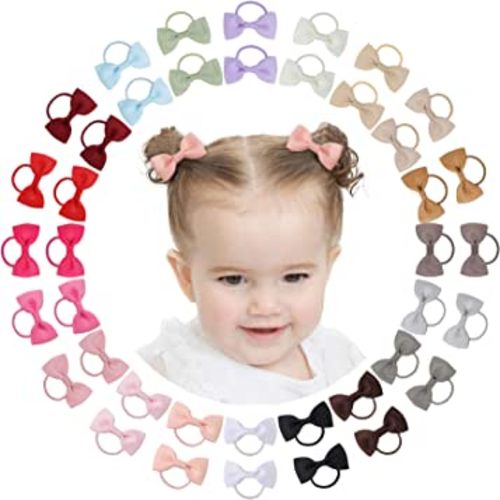 40PCS 2 Inches Baby Girls Hair Bows Ties Mini Boutique Elastic Hair Rubber Ribbon Hair Band Accessories for Kids Toddlers Infants (1-40 PCS - Dark color set)