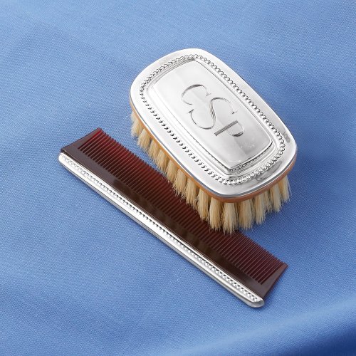 Gorham Boy&#039;s Beaded Sterling Silver Personalized Brush and Comb Set