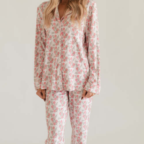 Women's Button Up Set In Pink Floral