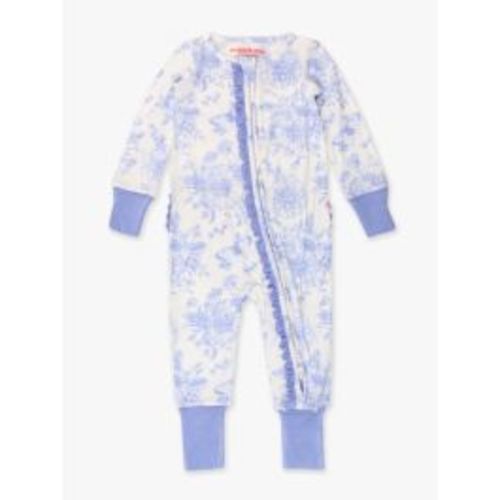 Periwinkle Blue Butterfly Garden Toile Convertible Ruffle One Piece Pajama, Bamboo Viscose