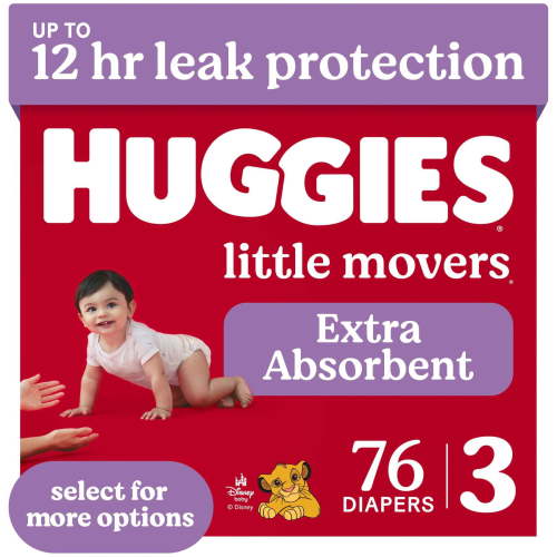 Huggies, Little Movers Baby Diapers, Size 3, 16-28 lbs, 76 ct