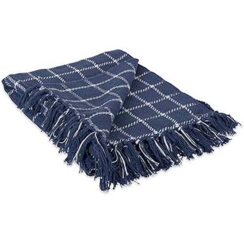DII Transitional Checked Plaid Woven Throw, 50x60, French Blue