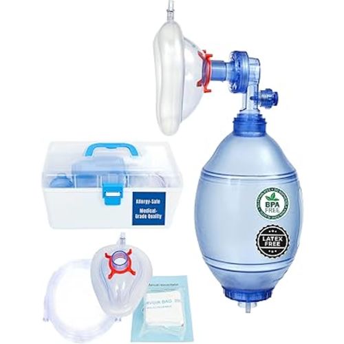 Adult/Child CPR Manual Resuscitation Training Kit - Ambu Bag Valve Mask BVM with CPR Mask, Breathing Bag, Oxygen Line & Reservoir - Manual Resuscitator for Training Purposes - 1pack