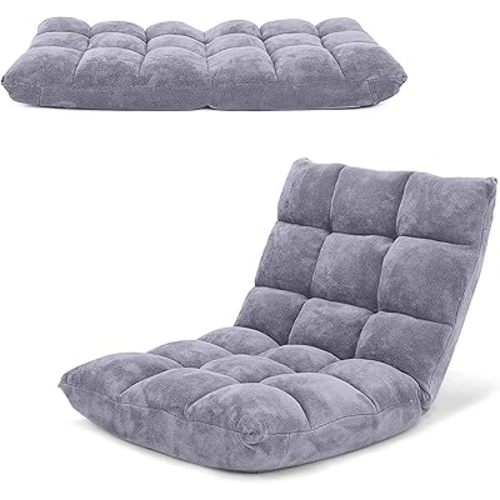 COSTWAY Floor Chair, Video Gaming Chairs with Back Support, Adjustable 14-Position, Alloy Steel Frame, Lazy Sofa Lounge Recliner for Adults Kids, Grey