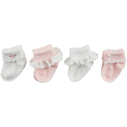 Mud Pie Children's Pink Foldover Sock Set; 0-6M
