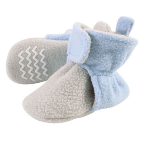 Hudson Baby Infant Baby Boys Cozy Fleece Booties, Light Blue Light Gray, 0-6 Months