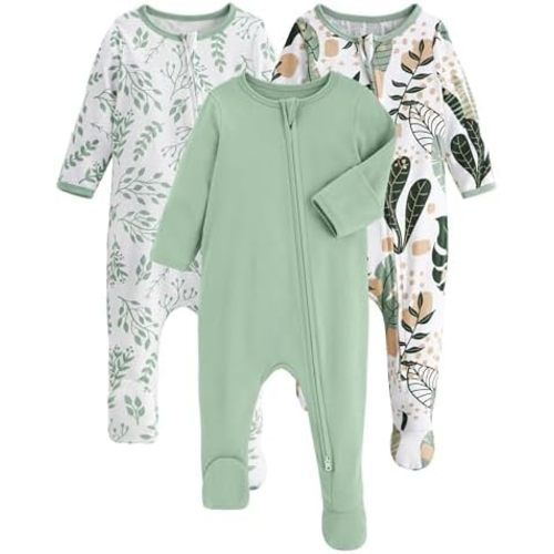 Yoofoss Baby Pajamas 100% Organic Cotton Baby Sleepers for Newborn 0-3 3-6 6-9 Months Boys Girl Clothes 3pcs Footed PJs