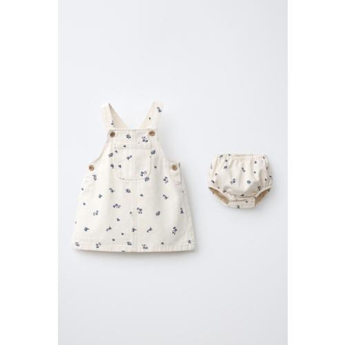 FLORAL TWILL OVERALL DRESS AND PANTIES