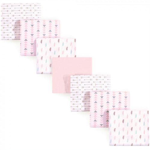 Luvable Friends 7-Pack Baby Girl Cotton Flannel Receiving Blankets, Girl Feathers, One Size