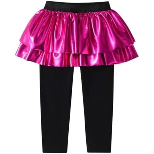 DXTON Toddler Girls Tutu Leggings with Skirt Stretchy Ruffle Capri Footless Skirted Pant Birthday Party for Kids 3-10 Years