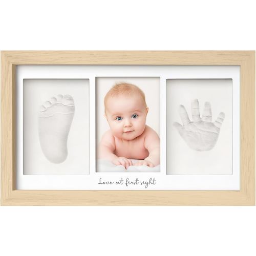 KeaBabies Baby Hand and Footprint Kit - Clay Handprint Keepsake Frame, Newborn Nursery Picture Frame, Personalized New Mom Gifts for Baby First Christmas Shower (Ash Wood)