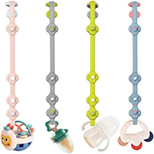 SMAUTOLIFE Toy Safety Straps 4PK Stretchable Silicone Pacifier Clips Baby Toddler Teether Bottle Harness Straps for Strollers,High Chair,Shopping Cart,Cribs,Exersaucer