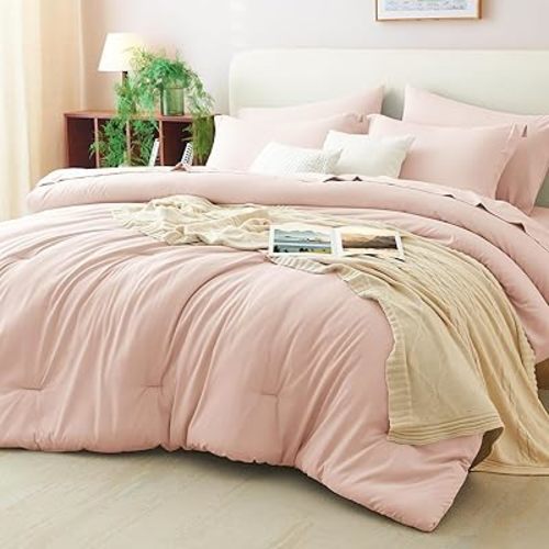 CozyLux Twin Comforter Set Blush Pink, 5 Pieces Bed in a Bag Twin Comforter Set with Sheets, All Season Bed Sets with Down Alternative Comforter, Fitted Sheet, Flat Sheet, Pillow Sham and Pillowcase