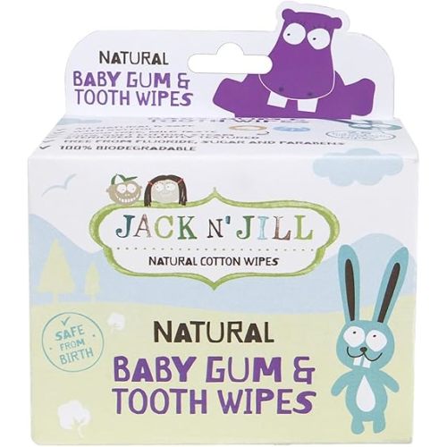 Jack N' Jill Baby Gum & Tooth Natural Cotton Wipes - Baby Mouth Wipes for Teeth, Tongue, & Gums, Contains Only Water & Xylitol, Free from Fluoride & Sugar - 25 Count, Individually Wrapped
