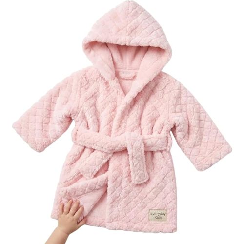 Unisex Grey Baby Fleece Robe with Hood for Boys and Girls Ages 0-9 Months by Everyday Kids