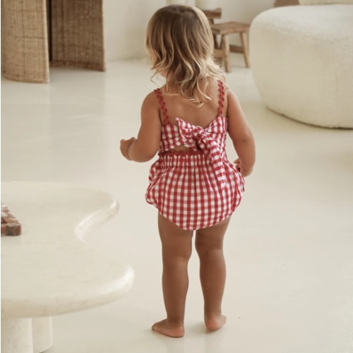 PICNIC RIC RAC ROMPER - CHERRY GINGHAM