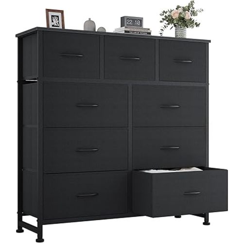 OLIXIS 9 Drawers Storage Organizers Units, Closet Organizers and Storage for Clothes, Fabric Storage Drawer for Living Room, Chest of Dresser in 39.4" D x 11.8" W x 39.9" H, Black