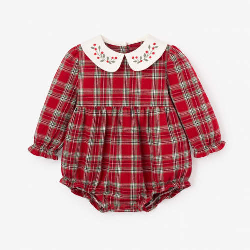 Holiday Red Tartan Bubble w/ Embroidered Collar RED / 3-6M