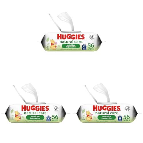 Huggies Natural Care Sensitive Baby Wipes, Unscented, Hypoallergenic, 99% Purified Water, 1 Flip-Top Pack (56 Wipes Total) (Pack of 3)