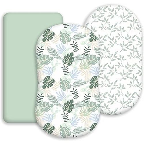 Baby Bassinet Sheets 3 Pack, Fitted Cradle Sheets for Boys & Girls, Ultra Soft Breathable, Universal Fit for Rectangle Oval Hourglass Mattress (Sage Green, 32x16 Inch)
