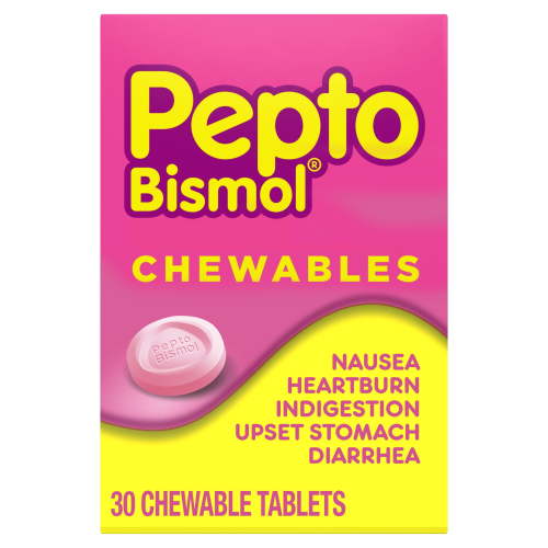 Pepto Bismol Chewable Tablets, Upset Stomach and Anti Diarrheal Relief, 30 Count HSA/FSA Eligible
