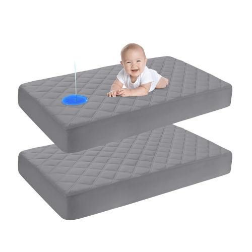 Yoofoss Waterproof Crib Mattress Protector 2 Pack, Quilted Crib Mattress Pad Cover Ultra Soft and Breathable, Machine Washable Toddler Mattress Protector for Standard Baby Crib Size 52''x28''
