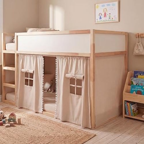 Hahafelt Low Bunk Bed Curtain Set - 2 Panel 59" 38" Underbed Peachskin Playhouse Loft Bed Privacy Play Curtains for Kids Bedroom Decoration Gift(Elegant,Beige)