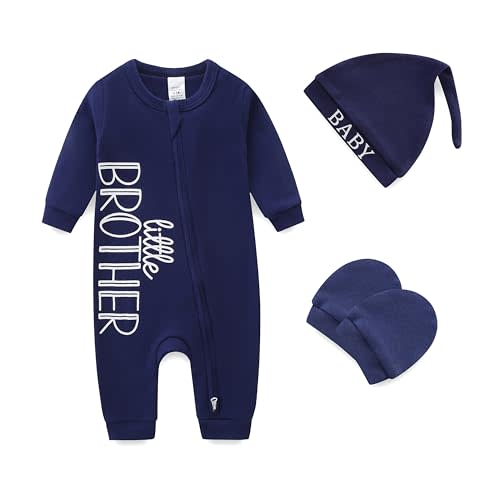 Babymine Newborn Boy Clothes Little Brother Newborn Outfit Cotton Baby Coming Home Outfits Footless Onesie Pajamas